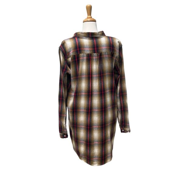CP Shades Teton Tunic Shirt Sz S Brown Red Plaid Cotton Oversized Lagenlook - Picture 3 of 12